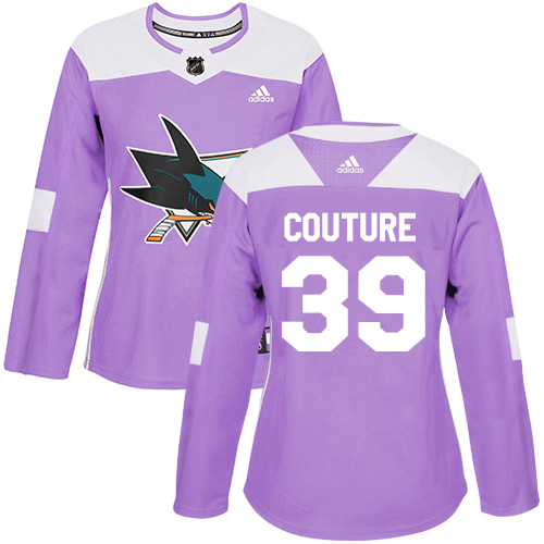 Adidas Sharks #39 Logan Couture Purple Authentic Fights Cancer Women's Stitched NHL Jersey