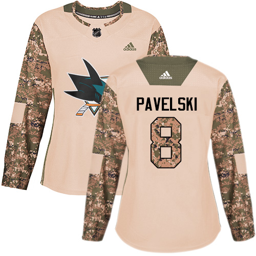 Adidas Sharks #8 Joe Pavelski Camo Authentic 2017 Veterans Day Women's Stitched NHL Jersey