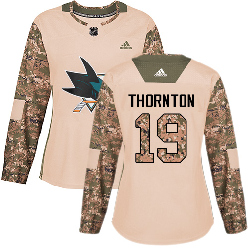 Adidas Sharks #19 Joe Thornton Camo Authentic 2017 Veterans Day Women's Stitched NHL Jersey