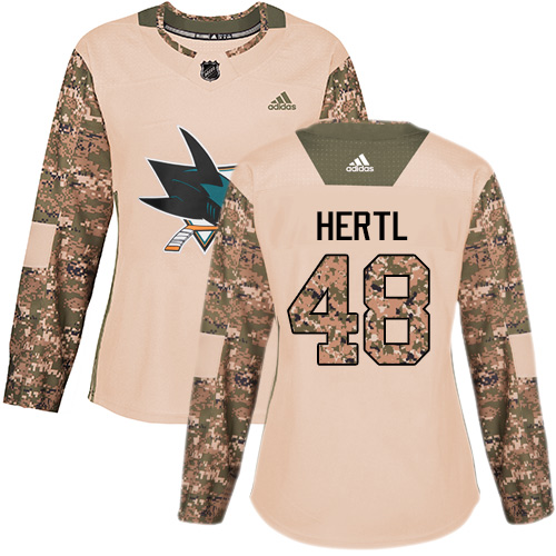 Adidas Sharks #48 Tomas Hertl Camo Authentic 2017 Veterans Day Women's Stitched NHL Jersey