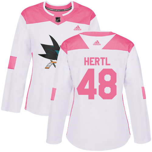 Adidas Sharks #48 Tomas Hertl White/Pink Authentic Fashion Women's Stitched NHL Jersey - Click Image to Close