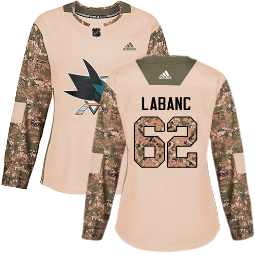 Adidas Sharks #62 Kevin Labanc Camo Authentic 2017 Veterans Day Women's Stitched NHL Jersey