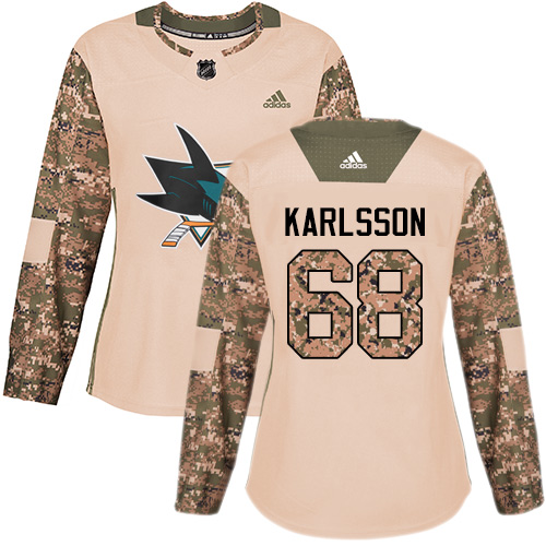 Adidas Sharks #68 Melker Karlsson Camo Authentic 2017 Veterans Day Women's Stitched NHL Jersey