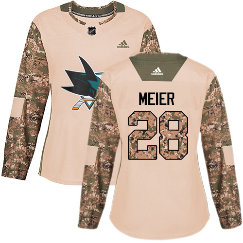 Adidas Sharks #28 Timo Meier Camo Authentic 2017 Veterans Day Women's Stitched NHL Jersey