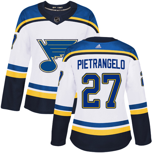 Adidas Blues #27 Alex Pietrangelo White Road Authentic Women's Stitched NHL Jersey