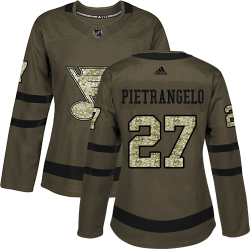 Adidas Blues #27 Alex Pietrangelo Green Salute to Service Women's Stitched NHL Jersey