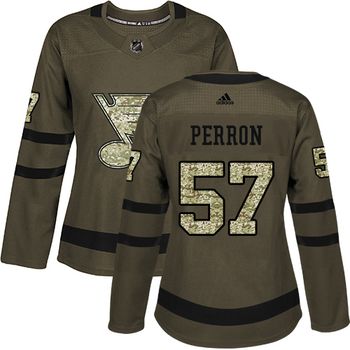 Adidas Blues #57 David Perron Green Salute to Service Women's Stitched NHL Jersey