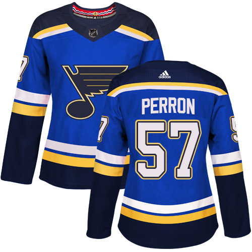 Adidas Blues #57 David Perron Blue Home Authentic Women's Stitched NHL Jersey - Click Image to Close