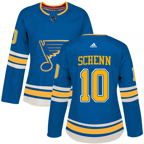 Adidas Blues #10 Brayden Schenn Blue Alternate Authentic Women's Stitched NHL Jersey - Click Image to Close