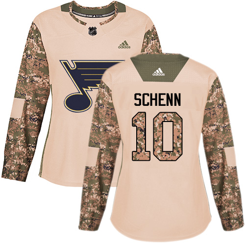 Adidas Blues #10 Brayden Schenn Camo Authentic 2017 Veterans Day Women's Stitched NHL Jersey