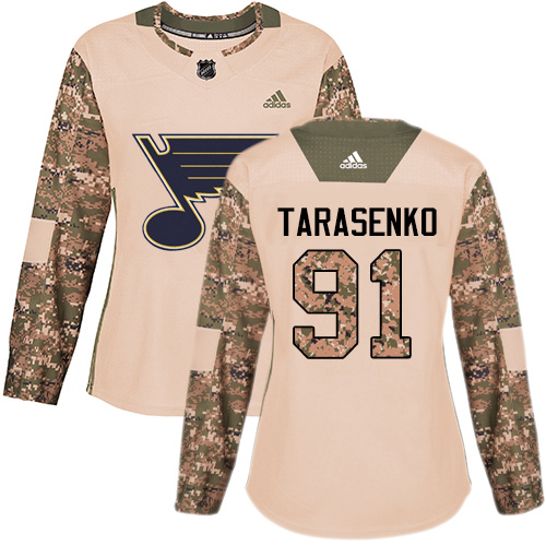 Adidas Blues #91 Vladimir Tarasenko Camo Authentic 2017 Veterans Day Women's Stitched NHL Jersey