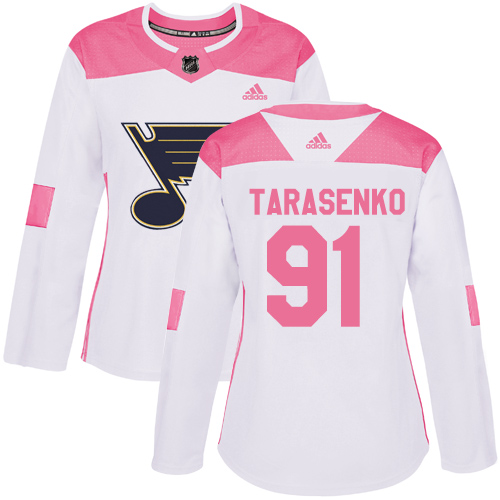 Adidas Blues #91 Vladimir Tarasenko White/Pink Authentic Fashion Women's Stitched NHL Jersey