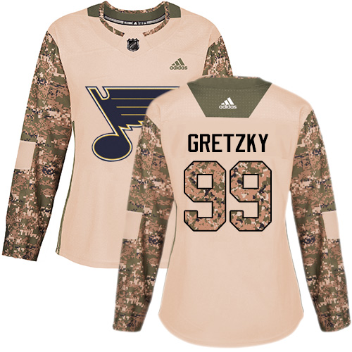 Adidas Blues #99 Wayne Gretzky Camo Authentic 2017 Veterans Day Women's Stitched NHL Jersey