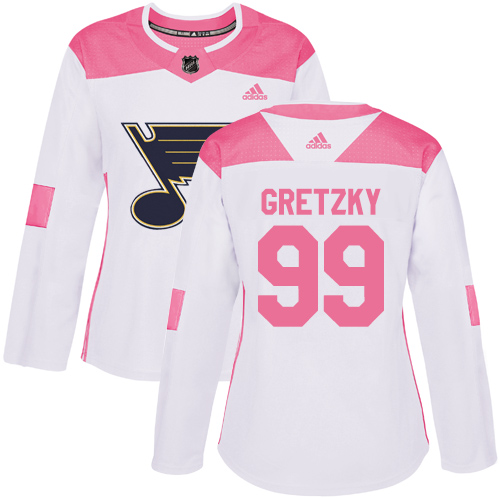 Adidas Blues #99 Wayne Gretzky White/Pink Authentic Fashion Women's Stitched NHL Jersey - Click Image to Close