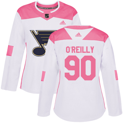 Adidas Blues #90 Ryan O'Reilly White/Pink Authentic Fashion Women's Stitched NHL Jersey - Click Image to Close