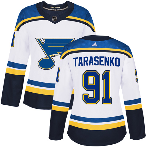 Adidas Blues #91 Vladimir Tarasenko White Road Authentic Women's Stitched NHL Jersey