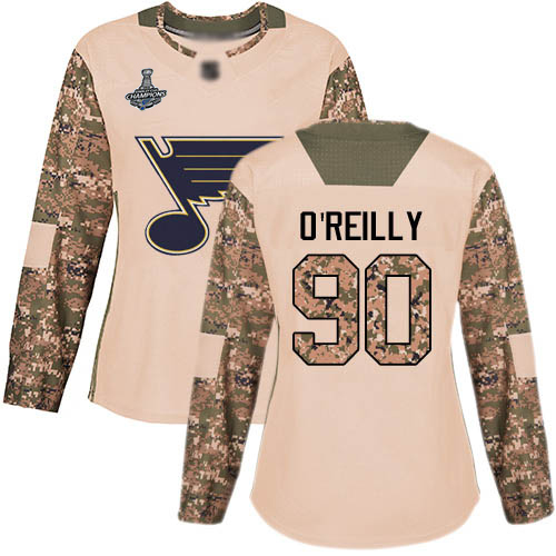 Blues #90 Ryan O'Reilly Camo Authentic 2017 Veterans Day Stanley Cup Champions Women's Stitched Hockey Jersey - Click Image to Close