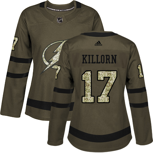 Adidas Lightning #17 Alex Killorn Green Salute to Service Women's Stitched NHL Jersey - Click Image to Close