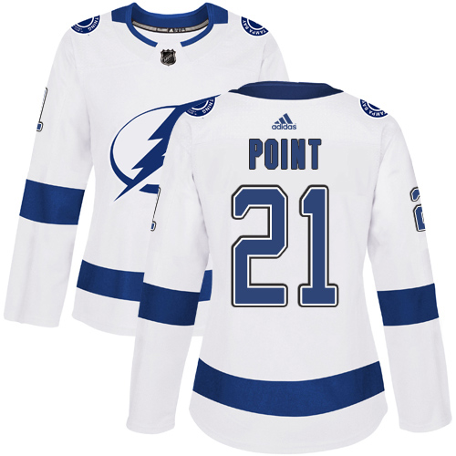 Adidas Lightning #21 Brayden Point White Road Authentic Women's Stitched NHL Jersey - Click Image to Close