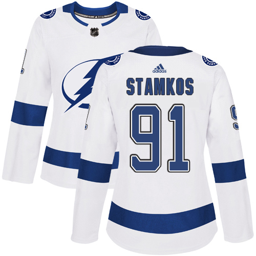 Adidas Lightning #91 Steven Stamkos White Road Authentic Women's Stitched NHL Jersey - Click Image to Close