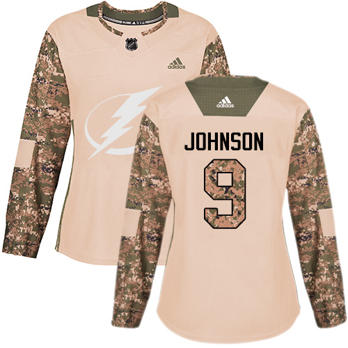 Adidas Lightning #9 Tyler Johnson Camo Authentic 2017 Veterans Day Women's Stitched NHL Jersey