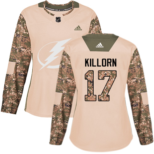 Adidas Lightning #17 Alex Killorn Camo Authentic 2017 Veterans Day Women's Stitched NHL Jersey - Click Image to Close