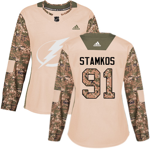 Adidas Lightning #91 Steven Stamkos Camo Authentic 2017 Veterans Day Women's Stitched NHL Jersey