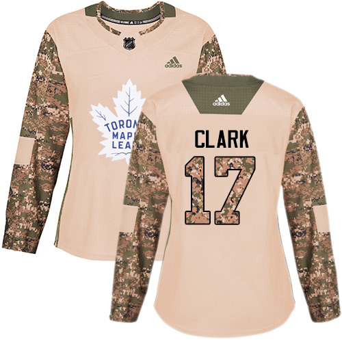 Adidas Maple Leafs #17 Wendel Clark Camo Authentic 2017 Veterans Day Women's Stitched NHL Jersey