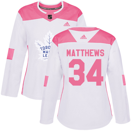 Adidas Maple Leafs #34 Auston Matthews White/Pink Authentic Fashion Women's Stitched NHL Jersey - Click Image to Close