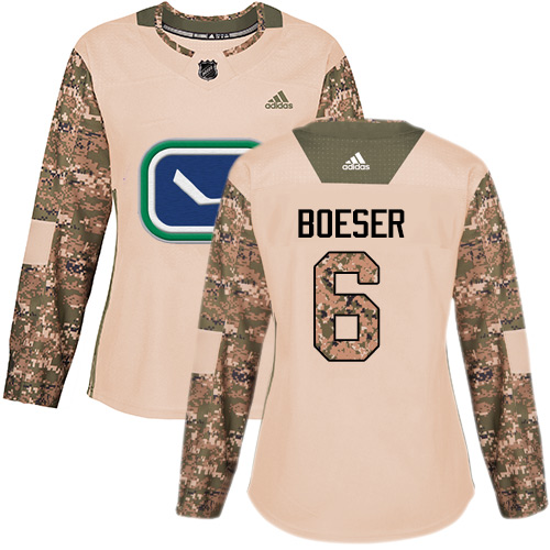 Adidas Canucks #6 Brock Boeser Camo Authentic 2017 Veterans Day Women's Stitched NHL Jersey