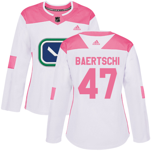 Adidas Canucks #47 Sven Baertschi White/Pink Authentic Fashion Women's Stitched NHL Jersey - Click Image to Close