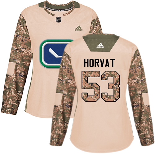 Adidas Canucks #53 Bo Horvat Camo Authentic 2017 Veterans Day Women's Stitched NHL Jersey - Click Image to Close