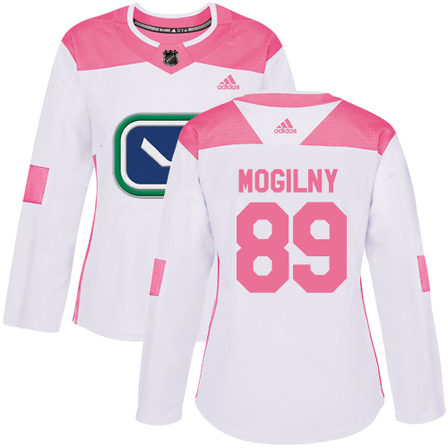 Adidas Canucks #89 Alexander Mogilny White/Pink Authentic Fashion Women's Stitched NHL Jersey - Click Image to Close