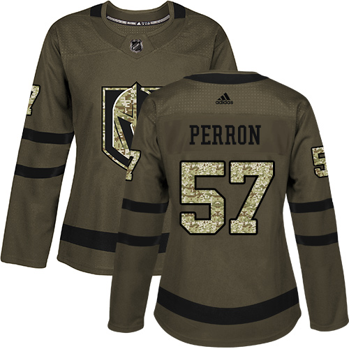 Adidas Golden Knights #57 David Perron Green Salute to Service Women's Stitched NHL Jersey - Click Image to Close