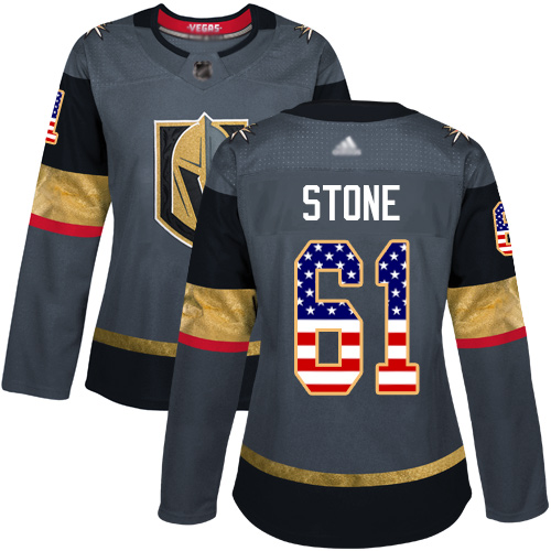 Adidas Golden Knights #61 Mark Stone Grey Home Authentic USA Flag Women's Stitched NHL Jersey - Click Image to Close