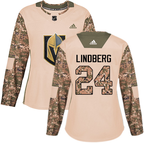 Adidas Golden Knights #24 Oscar Lindberg Camo Authentic 2017 Veterans Day Women's Stitched NHL Jersey