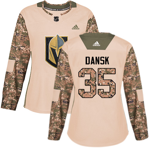 Adidas Golden Knights #35 Oscar Dansk Camo Authentic 2017 Veterans Day Women's Stitched NHL Jersey