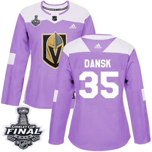 Adidas Golden Knights #35 Oscar Dansk Purple Authentic Fights Cancer 2018 Stanley Cup Final Women's Stitched NHL Jersey - Click Image to Close