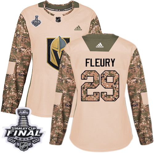 Adidas Golden Knights #29 Marc-Andre Fleury Camo Authentic 2017 Veterans Day 2018 Stanley Cup Final Women's Stitched NHL Jersey