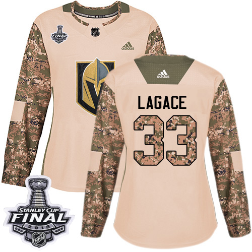 Adidas Golden Knights #33 Maxime Lagace Camo Authentic 2017 Veterans Day 2018 Stanley Cup Final Women's Stitched NHL Jersey