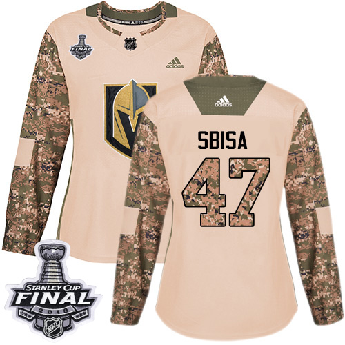 Adidas Golden Knights #47 Luca Sbisa Camo Authentic 2017 Veterans Day 2018 Stanley Cup Final Women's Stitched NHL Jersey