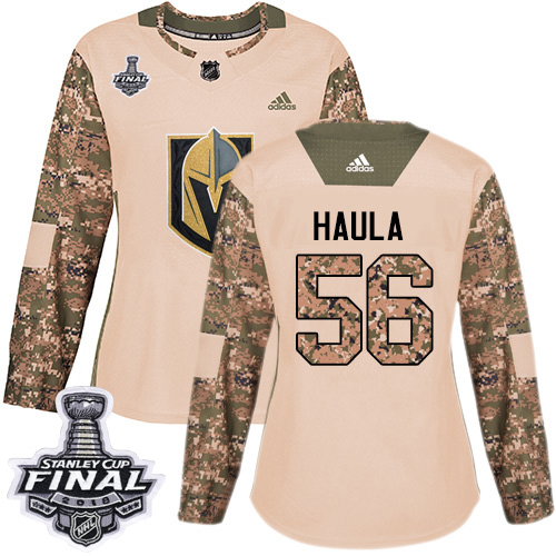 Adidas Golden Knights #56 Erik Haula Camo Authentic 2017 Veterans Day 2018 Stanley Cup Final Women's Stitched NHL Jersey