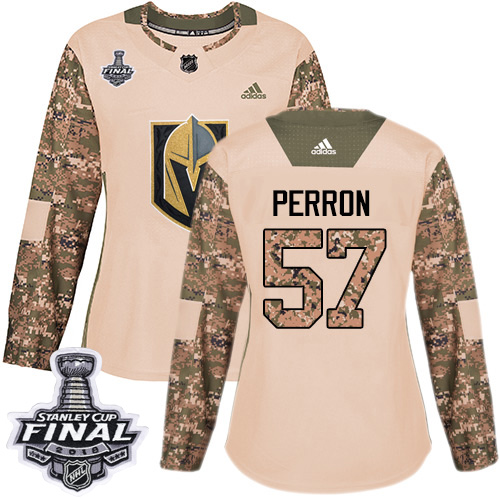 Adidas Golden Knights #57 David Perron Camo Authentic 2017 Veterans Day 2018 Stanley Cup Final Women's Stitched NHL Jersey