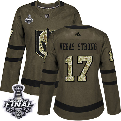 Adidas Golden Knights #17 Vegas Strong Green Salute to Service 2018 Stanley Cup Final Women's Stitched NHL Jersey - Click Image to Close