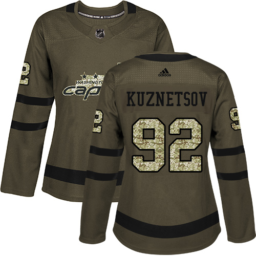 Adidas Capitals #92 Evgeny Kuznetsov Green Salute to Service Women's Stitched NHL Jersey - Click Image to Close