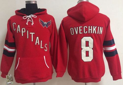 Washington Capitals #8 Alex Ovechkin Red Women's Old Time Heidi NHL Hoodie - Click Image to Close