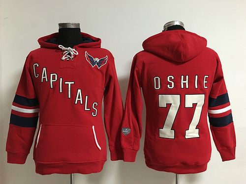 Washington Capitals #77 T.J Oshie Red Women's Old Time Heidi NHL Hoodie