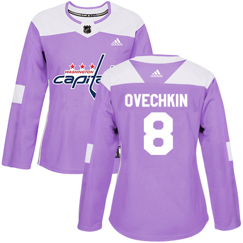 Adidas Capitals #8 Alex Ovechkin Purple Authentic Fights Cancer Women's Stitched NHL Jersey