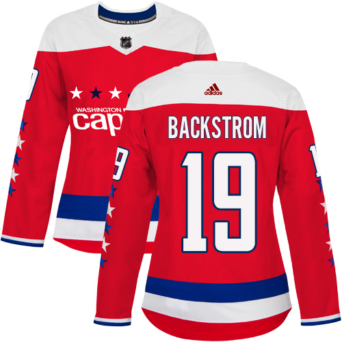 Adidas Capitals #19 Nicklas Backstrom Red Alternate Authentic Women's Stitched NHL Jersey - Click Image to Close