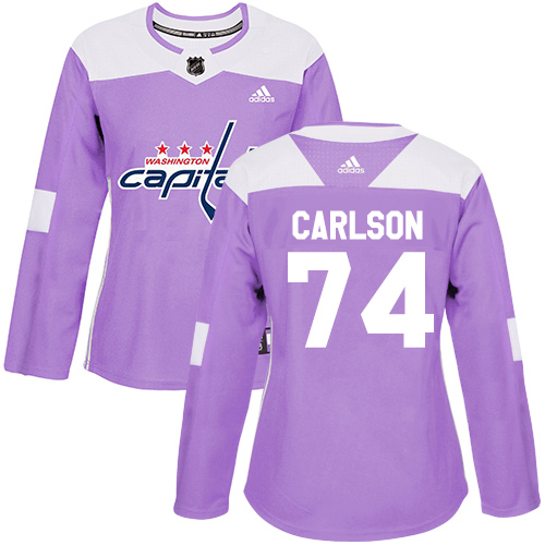 Adidas Capitals #74 John Carlson Purple Authentic Fights Cancer Women's Stitched NHL Jersey - Click Image to Close